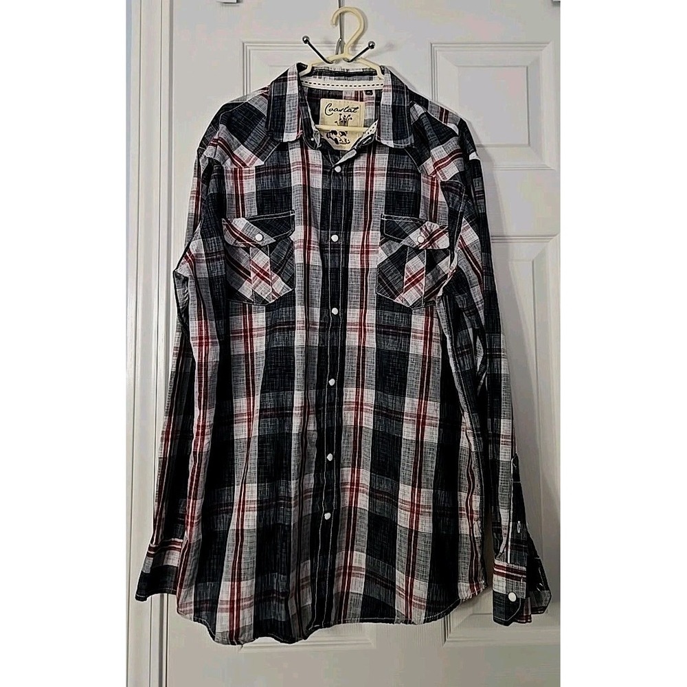 Coastal Men's Multi-Colored Plaid Long Sleeve Pearl Snap Cotton Shirt Size XL